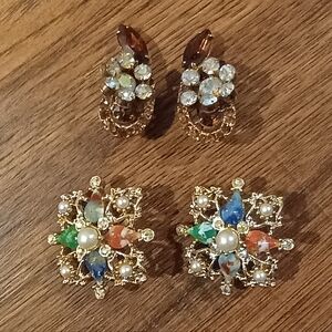 Vintage Clip On Earrings 50s-60s Gemstones Rhinestones